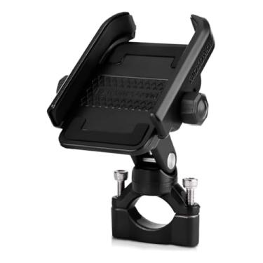 Imagem de Suporte para smartphone em liga de alumínio com ajuste de 360° para motociclistas entregadores.