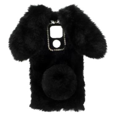 Imagem de Capa de pelúcia de pele fofa para Moto G Play fofo coelho peludo feminino capa protetora 3D animal felpudo cabelo de cony falso kawaii brinquedo infantil divertido feminino capa de telefone para Moto
