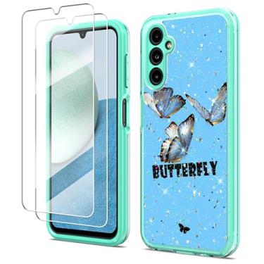 Imagem de Voanice Capa para Samsung Galaxy A54 5G com [2 unidades] protetor de tela, capa protetora feminina com glitter borboleta fofa, TPU macio e policarbonato rígido à prova de choque para Samsung Galaxy