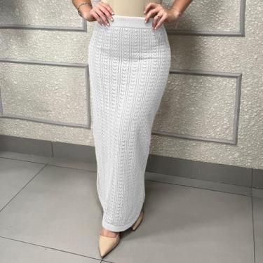 Imagem de Saia Feminina Longa Tricô Crochê Rendada Sereia Tendência Moda Verão -