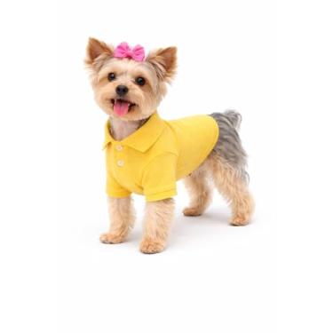 Imagem de lovelonglong Camisa polo básica para cães de algodão premium, camisetas polo para cães grandes, médios e pequenos com gola de dois botões, cor branca, amarela, PP