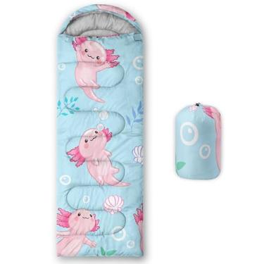 Imagem de QOOMO Sacos de dormir para acampamento com estampa axolotl oceânica, 3 estações, clima quente e frio, leve, sacos de dormir à prova d'água para adultos e crianças, viagens e ao ar livre, equipamentos