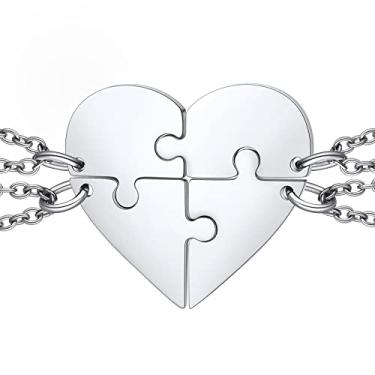 Imagem de ChainsHouse Colar de Amizade Quebra-Cabeças Colar BFF de Aço Inoxidável, 2/3/4/5/6/7/8 pçs Personalizado Combinando Pingente de Coração Colares de Amizade para Mulheres e Homens, Caixa de Presente, 4pcs, Metal, Zircônia cúbica