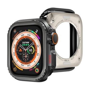 Imagem de KAPPDE Capa protetora de metal para Apple Watch S10 de 42 mm, S10, 46 mm, 45 mm, 44 mm, capa protetora para iWatch séries 9, 8, 7, 6, 5, 4 e SE, muda para Ultra 2 de 49 mm (preto, 49 mm)