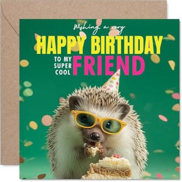 Imagem de Stuff4 Cartão de aniversário de amigo - Bolo spike-tacular - Cartão de feliz aniversário para amigo de Best Friends Bestie, cartões engraçados de aniversário de ouriço de 14 cm