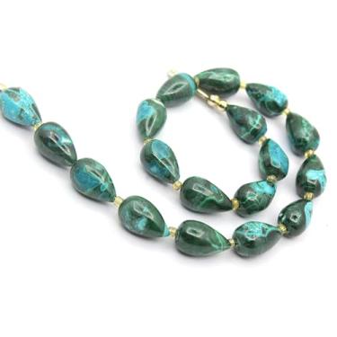 Imagem de Contas de lágrima de malaquita natural – 9 peças de pedras preciosas verdes lisas (7 x 12 mm) | Contas de malaquita genuínas para fazer joias, colar DIY, pulseira e brinco, suprimentos de artesanato