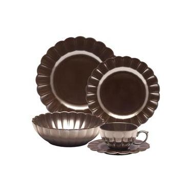 Imagem de Jogo de Jantar Chá 30 Pçs Porcelana Oxford Flora Anis: Marrom Metalizado