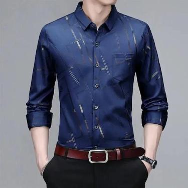 Imagem de Camisa Masculina Estampada de Manga Comprida - Casual, Elegante e Sem 