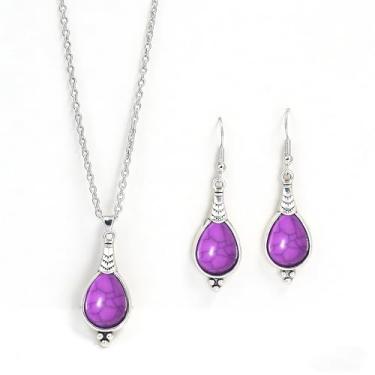 Imagem de T-ztoss Conjunto de brincos e colar Boho Western turquesa lágrima - vintage boêmio estilo étnico ocidental colar e brincos roupas acessórios de joias, Small, Metal, Sem Pedra Preciosa