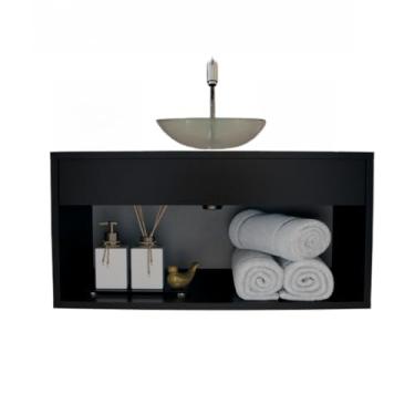 Imagem de Gabinete Banheiro Armário 60CM Com Cuba Transparente MDF/MDP armario banheiro com cuba(Preto)