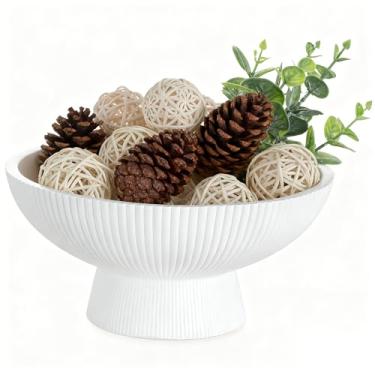 Imagem de Hanobe Tigela decorativa Mesa de entrada: decoração de mesa de centro para tigelas de pedestal de massa caneladas brancas - Decoração de casa de fazenda moderna tigela de mármore para decoração de