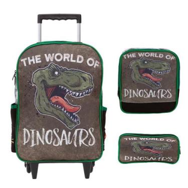 Imagem de Kit Mochila Escolar Masculina DInossauro Com Rodinha Tam G - TOYS 2U