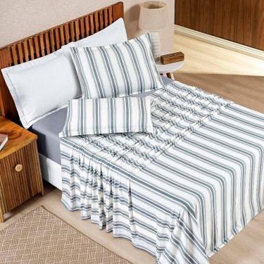 Imagem de Jogo Cama Lençol Daily Casal Padrão Malha 100% Algodão Listrado 4 Peças - Cinza