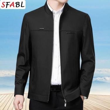 Imagem de Jaqueta Casual Masculina Slim Fit Em Cor Sólida Com Zíper Completo Par