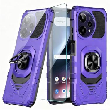 Imagem de Aulzaju Capa para celular Cricket iCon Pro 2026/Att Motivate Pro 2 5G capa de telefone com protetor de tela, suporte de anel magnético camada dupla canto robusto capa de grau militar vermelha para AT