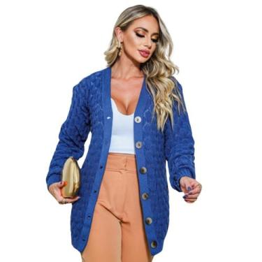 Imagem de Casaco Feminino Cardigan Inverno Tricot Elegante Alongado Casaquinho Q