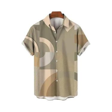 Imagem de Camisa Havaiana Masculina Colorida Com Estampa Geométrica 3D, Manga Cu