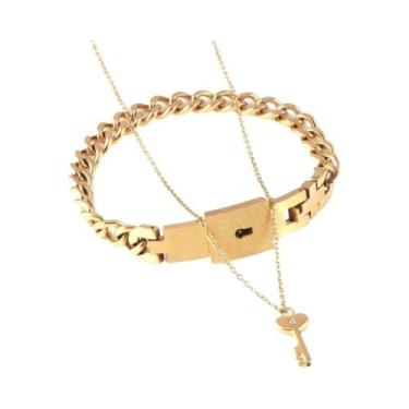 Imagem de Pulseira De Casal Love Lock Em Aço Inoxidável Com Pingente De Chave, C