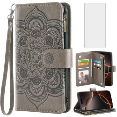 Imagem de Asuwish Capa carteira compatível com iPhone 16 Pro de 6,3 polegadas e protetor de tela de vidro temperado flor couro flip porta-cartão suporte acessórios de celular capa para telefone i Phone16 i16