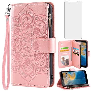 Imagem de Asuwish Capa de telefone para ZTE Blade A31/Avid 589 Z5158 capa carteira com protetor de tela de vidro temperado e flor de couro flip porta-cartão de crédito suporte alça de pulso acessórios para