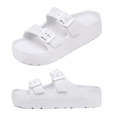Imagem de Haifago Sandálias Femininas Plataforma Brancas Com Suporte De Arco, Sandália Duas Tiras Ajustáveis E Sola Grossa, Chinelos Leves Confortáveis Para Praia, Casa Rua