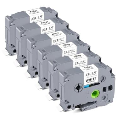 Imagem de Pacote com 6 12 mm 0,47 fita branca laminada TZe TZ TZe-231 TZe231 1/2 polegada P Touch Label Make Refils, preto sobre branco, compatível com Brother PT-D210 220 PT-H110 PT-D400 PT-D600 PT-P700
