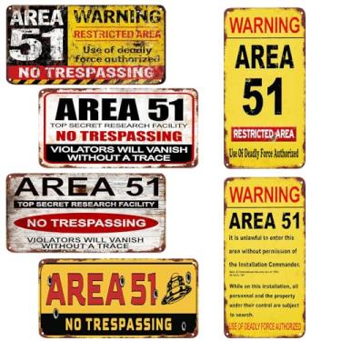 Imagem de WOSTOD Área de aviso 51 placa de metal vintage sem invasão de metal para bar ao ar livre café decoração de casa retrô decoração de Halloween 5 x 25 cm 6 peças