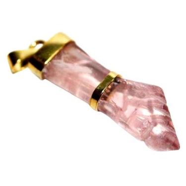 Imagem de Colar Figa Pedra Quartzo Rosa Natural Montagem Dourado - CristaisdeCur