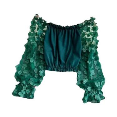 Imagem de Blusa Feminina De Manga Longa Com Decote Slash E Estampa De Flores 3D,