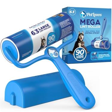 Imagem de PetLovers Rolo de fiapos grande de 16 cm para pelos de animais de estimação, extra pegajoso, 90 folhas, ideal para remoção de pelos de animais de estimação de móveis e roupas, removedor de fiapos de