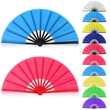 Imagem de JOUTYFOR 10 peças de leque dobrável a granel, ventiladores de estourar para dançar em linha, cores mistas, estilo clássico, decorativo, portátil, para apresentações, dança, festa de casamento
