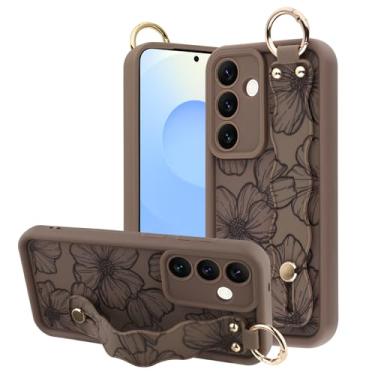 Imagem de OOK Capa fina compatível com Samsung Galaxy S25 5G com alça de pulso, flor marrom estética floral TPU proteção fina com proteção para câmera para mulheres e meninas, para 15.7 cm