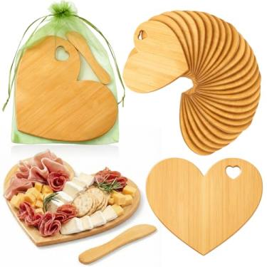 Imagem de Nuenen 50 peças mini tábua de corte de madeira a granel com alça, charcutaria de madeira para artesanato, gravação a laser com facas, sacos de organza, lembrancinhas de festa de casamento, presente de