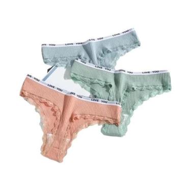 Imagem de Tanga De Renda De Cintura Baixa Para Mulheres, Calcinhas De Algodão 3 