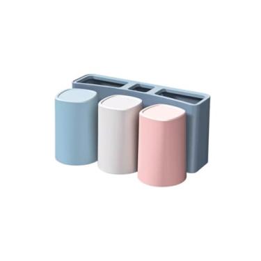 Imagem de Suporte de escova de dentes suporte de escova de dentes pendurado rack de armazenamento de navalha azul suporte de pasta de dente de banheiro sem perfuração e rack de armazenamento de escova de dentes