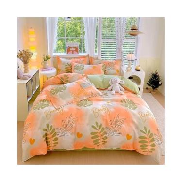 Imagem de Capa de edredom botânica macia para a pele com 2 fronhas, estampa de folhas de Monstera (solteiro 150 x 200 cm)