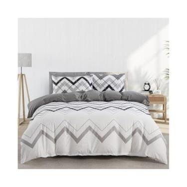 Imagem de Conjunto de capa de edredom geométrico abstrato ondulado padrão listrado macio para a pele com zíper e laços (EUA solteiro (173 x 229 cm))