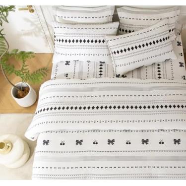 Imagem de SDY Jogo de cama solteiro com laço floral e cereja, 7 peças, microfibra lavada para crianças, meninos e meninas, com edredom, lençol de cima, lençol com elástico, fronhas e fronhas