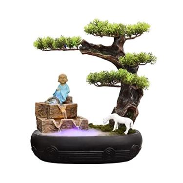 Imagem de Fontes de mesa de resina, fonte de água interna, estatuto de Buda de árvore artificial chinesa, fonte de mesa com bola rolante, fonte zen para decoração de mesa de escritório em casa, quarto, mesa