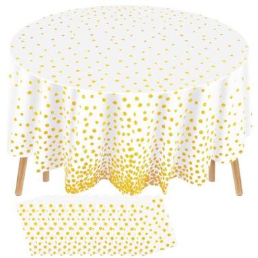 Imagem de Toalha de mesa Newwiee Round Dot 213 cm de plástico branco/dourado 12 
