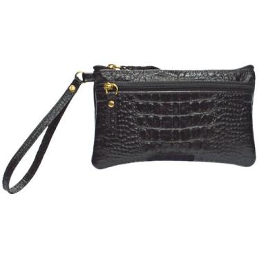 Imagem de Carteira Clutch Feminina Porta Celular Couro Legitimo Madamix, Preto