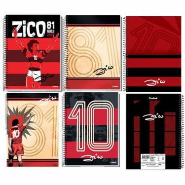Imagem de Caderno Escolar Capa Dura Espiral 1 Matéria Flamengo Zico com Poster 5