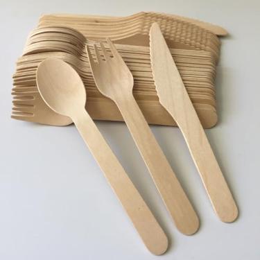 Imagem de 150 PCs de Madeira Utensílios 16 5 cm Splinter- Compostáveis Biodegradáveis 100 Todo-Natural Faca Garfo Colher Descartáveis para Festa Sobremesa Takeaway Uso em Restaurante