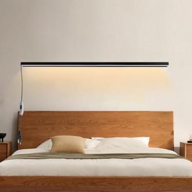 Imagem de Lâmpada de parede LED com plugue e interruptor Arandelas internas Design moderno Alumínio preto Iluminação de parede para sala de estar quarto cabeceira Escadaria (luz quente preta, 100 cm)