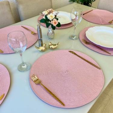 Imagem de KIT 4/KIT 6 Jogo Sousplat Americano Redondo Plástico flexível(KIT 6 ROSA)