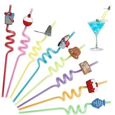 Imagem de 8 peças de canudos reutilizáveis para festas, lembrancinhas de festa com tema de pesca, canudos reutilizáveis para decorações de festa de aniversário, suprimentos de festa festiva, presentes