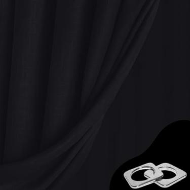 Imagem de Cortina Voil Gaze de Linho com Forro Blackout 3m Tecido Grosso Original Padrão (Varão) (PRETO,2,80)