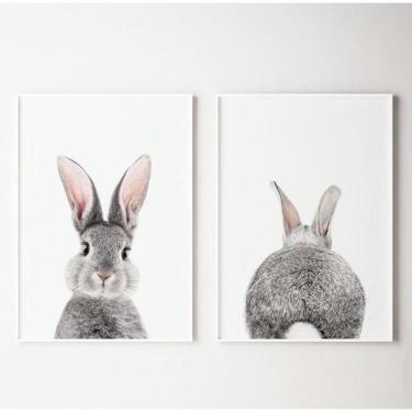 Imagem de Kit 2 Quadros Coelhinho 45x34cm - Vidro, Moldura Branca