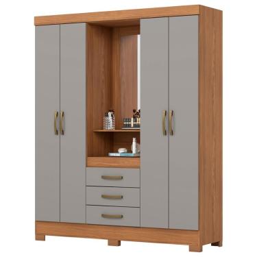 Imagem de Guarda Roupa Casal Capelinha Com Espelho 163 Cm B24 Nature Cinza Briz Nature Cinza