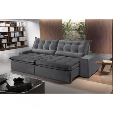 Imagem de Sofá Montebello Retrátil E Reclinável 250cm Com Pillow E Molas Ensacadas - Grafite